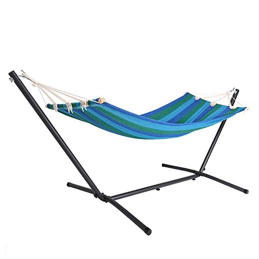 Detex Hamaca de Jardín Azul a Rayas 200x80cm Hamaca Colgante de Tela Exterior Soporte Incluido Camping