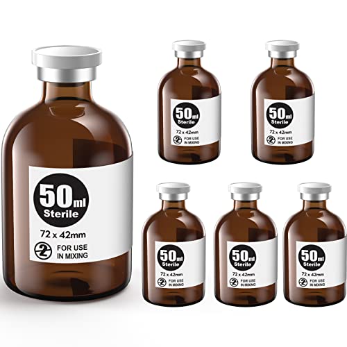 Image of Ks-Tek Sterile Empty Vials with Self Healing Injection Port,with Aluminum Plastic Cap,Sterile Package (50ml Amber,6)