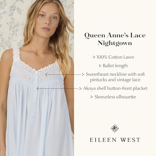Image of Eileen West Queen Anne's Lace Womens Sleepwear & Loungewear - Heirloom Dream Collection - 100% Cotton Lightweight Nightgown