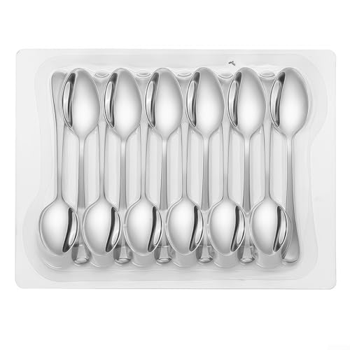 Juego de 12 cucharas de acero inoxidable, elegantes cucharaditas para cenas diarias y reuniones festivas (plateado)