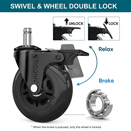 Ticonn Office Chair Caster Wheels Set Of 5 thumb #2