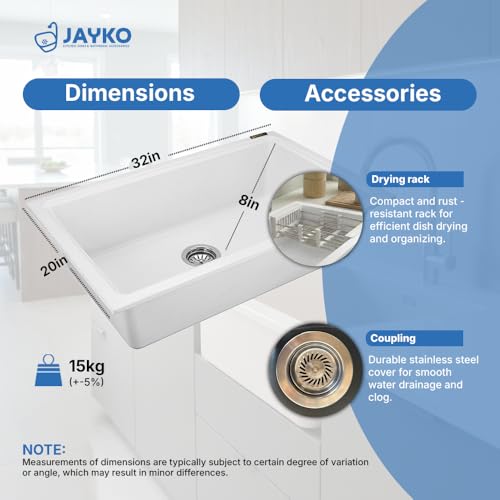Image of JAYKO Quartz Acrylic Kitchen Sink for Modular Kitchen | Granite Finish, Scratch & Heat Resistant | Easy to Clean & Stylish Sink for Home (WI, 32x20in)