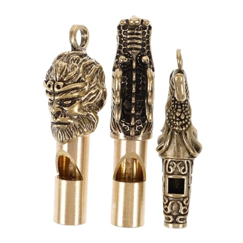 KICHOUSE 3Pcs Decorative Copper Whistle Keychain Loud Camping Whistles for Outdoor Survival Hiking Sports Unique Adorable Pendant Design for Referees and Use