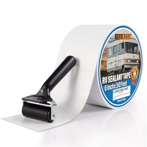 Image of RV Roof Tape White,6 Inch X 50 Feet RV Sealant Tape with Rubber Roller,Camper Roofing Repair Sealant Tape, Waterproof Leak Tape for RV Repair,UV Resistant, Weatherproof, for Boat Sealing, Camper