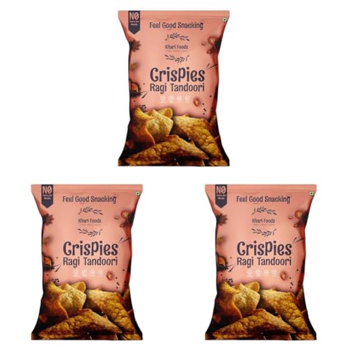 Image of Khari Foods Ragi Crispies 50g, Tandoori Flavoured Chips, No Palm Oil, No Maida, Millet Goodness, Fibre Rich, Zero Cholestrol, Gluten Free Vegan Snacks (Pack of 3)