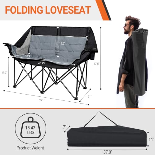 Image of 700LBS 2-Person Heavy Duty Double Camping Chair Loveseat Grey