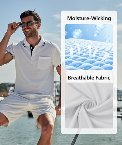 Image of ZITY Men Polo Shirts Short Sleeve with Pocket Golf Polo Wicking Shirts for Men Casual Collared T-Shirts