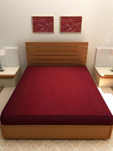 Image of Waterproof Mattress Protector King Size 75x72 - Waterproof Terry Cotton Mattress Protector /Bed Cover King Size Bed - Maroon Color - Water Proof Mattress Protector for Kids Urine