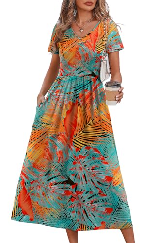 Image of OFEEFAN Summer Dresses for Women Flowy Casual A-Line Midi Dress Beach Vacation Sundresses with Pockets S-2XL