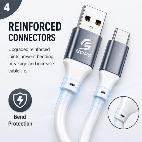 Image of 33W USB to Type C Fast Charging Cable, 3A USB A to USB C Charger Cable, High Speed Data Sync, Durable TPE, Reinforced Metal Connectors, 1 Meter, Phantom Black White