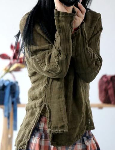 Womens Linen Blouse Textured Tunic Long Sleeve High Low Gauze Shirt Casual Pullover Tops3