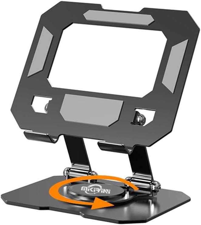 Soporte de tableta giratorio de 360 doble para escritorio con base de acero al carbono, soporte para tableta de mesa con doble varilla ajustable