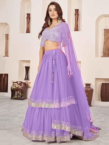 Image of Zeel Clothing Women's Sequins Embroidered Georgette New Semi-stitched Lehenga Choli Set With Dupatta (50666-Womens-Lehenga-Choli-Latest)