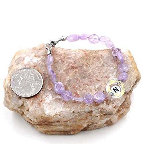 Image of Uloveido Purple Natural Stone and Austrian Crystal Letter Bracelet, Personalized Initial Jewelry for Women A-Z 26 Letters