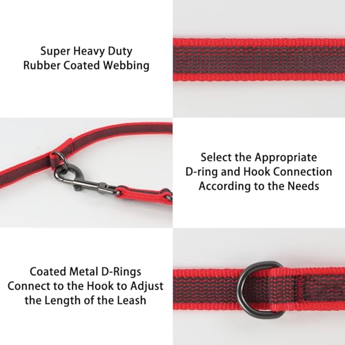 Wisedog 3m Rot doppelendige gummierte Hundeleine Leichtgewichtige Hands Free Leine für Hund rutschfeste Hands Free Hundeleine Fit für Spaziergänge Laufen Camping