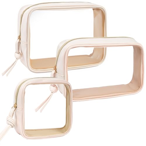3Pcs Travel Clear Makeup Bag Set for Women Transparent Toiletry Bag with Zipper Portable Makeup Pouch Organizer Waterproof Small Cosmetic Bag Compact Car Bag Organizer Car Accessories (White Set)
