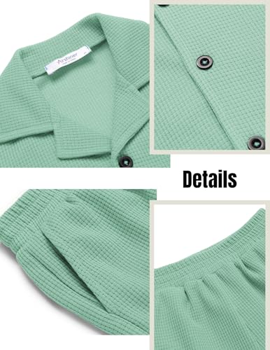 Image of Arshiner Toddler Boys 2 Piece Summer Outfits Waffle Knit Short Sleeve Button Down Shirt & Casual Shorts Sets Size 2-7