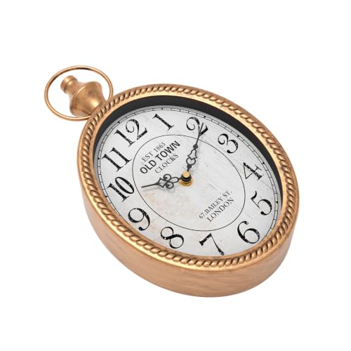 Image of Menterry Small Retro Oval Wall Clock Antique Old Design, Gold Vintage Style