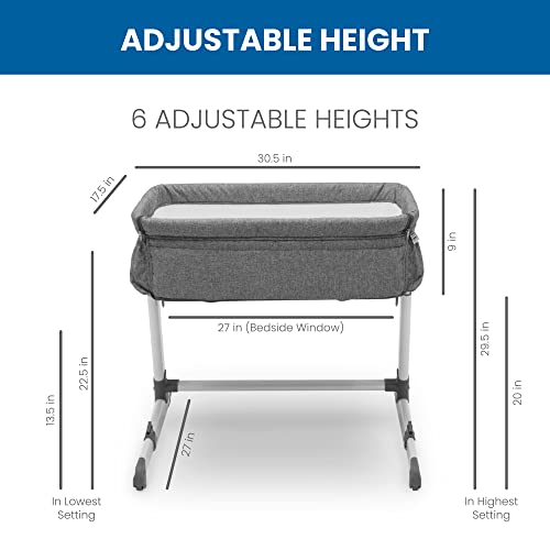 Delta Children Simmons Kids Dream Bedside Bassinet with Zip-Down Side Wall – Convenient Baby Sleeper with Breathable Mesh and Adjustable Heights - Lightweight Portable Crib, Grey - image 6