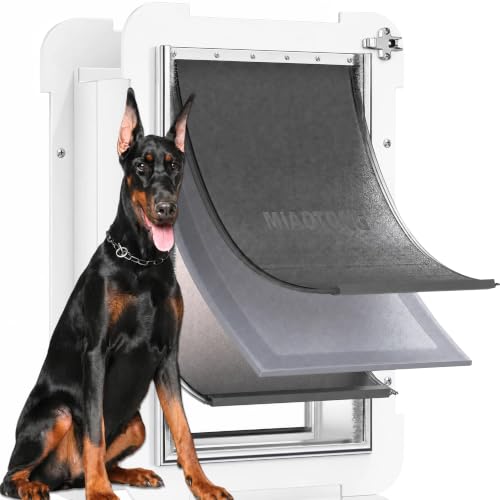 MIAOTONG 3-Flap Dog Door for Wall Energy-Efficient Insulated Pet Door for Wall Aluminum Lock Doggy Doors Steel Frame and Telescoping Tunnel Dog Doors (Pets Up to 220 Lb) -X-Large