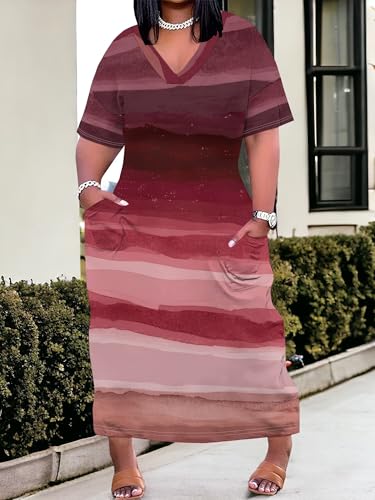 Image of SUZONANA Plus Size Dresses for Curvy Women African Print American Dress Summer Outfits Casual Loose with Pocket