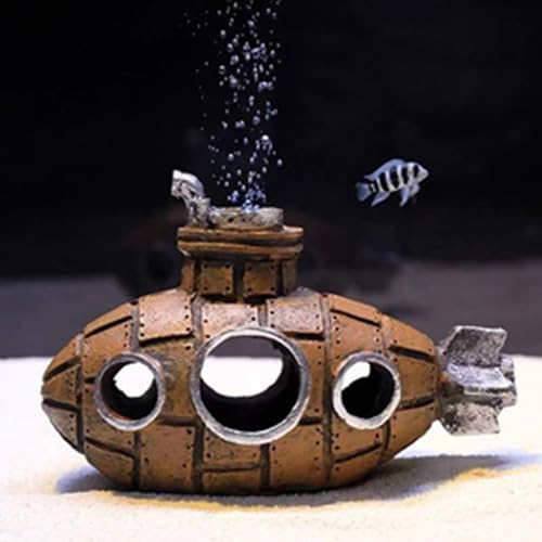 Image of Floating Fish Aquarium Tank Decoration Game Aquarium Accessories (Brown) | Retro Submarine Aquarium Decoration Fish Toy Betta Cichlid Gold Fish Shrimp Hermit Crab Game Companion Aquarium Accessories