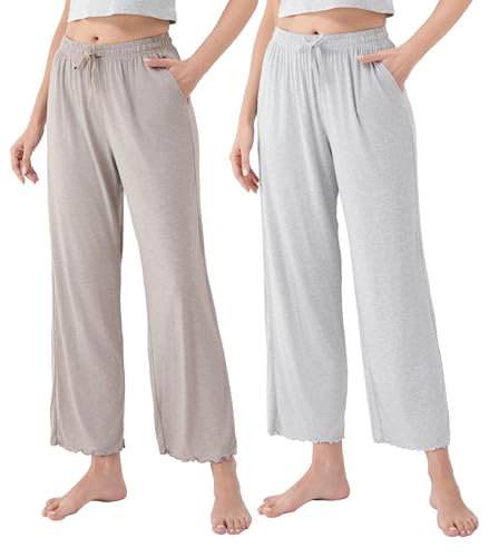 Image of DAVID ARCHY Women Pajama Pants Bamboo Rayon Comfy Cooling Lounge Sleep Flowy Casual Wide Leg Pj Bottom with Pockets 1 /2 Pack
