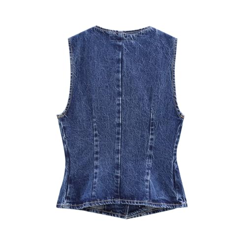 Minimalist Basic Blue Denim Vest Women Tank Tops Single Breasted Vintage Vest4