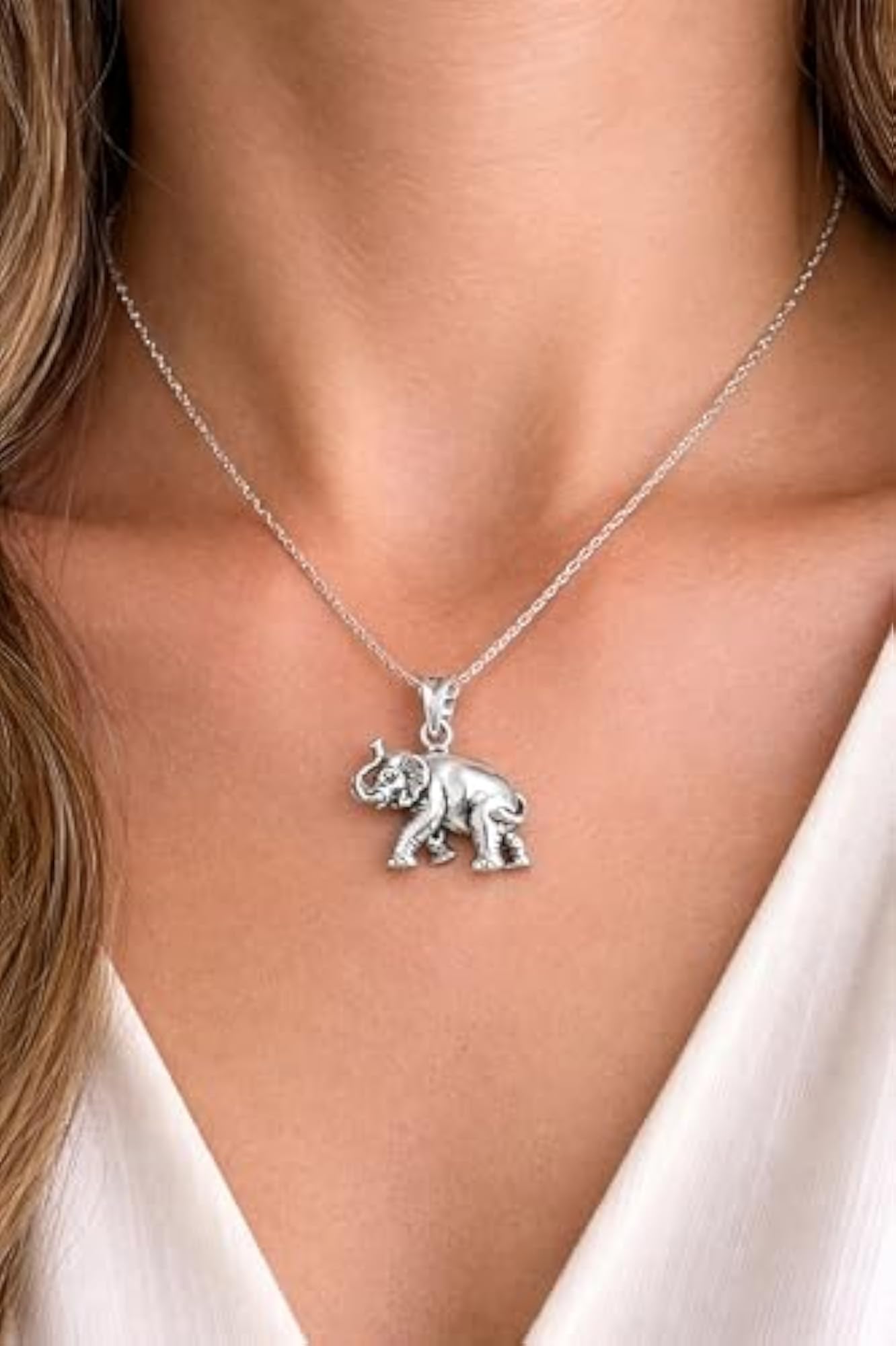 Pure Silver Elephant Pendant Necklace, Good Luck Symbol