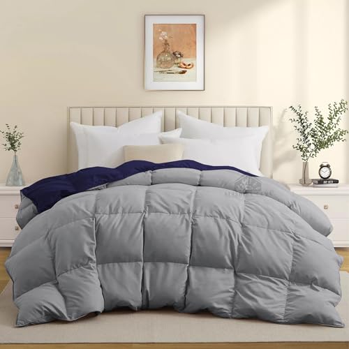 Image of Super Comfort Reversible 500 GSM Comforter Single Size (60 inchX90 inch) - Heavy Winter Comforter 500 GSM Microfiber Fill - Duvet /Blanket Single Size - Navy Blue /Silver Grey Color