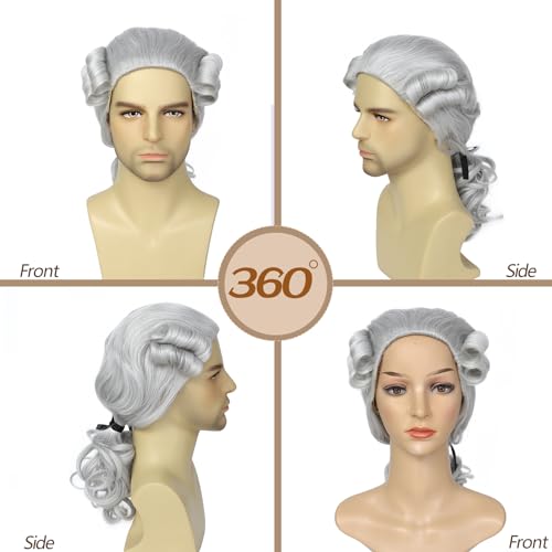 Image of Men's 18th Century Colonial Judge Wig, Noble Aristocrat Court Wig, Historical Barrister Gentleman Cosplay Wig for Halloween and Christmas Theme Party(Light Gray)