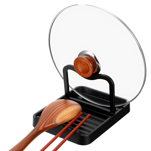Lnngub Topfdeckelhalter Löffelablage, Faltbarer Schwarz Topfdeckelständer aus Kunststoff Multifunktionale Küchenutensilien Aufbewahrungsbox für Topfdeckel Löffel Essstäbchen Pfannenwender Geschirr