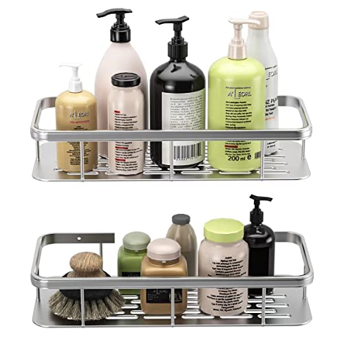 Cesta de ducha sin taladrar,Cesta de ducha de 2 piezas, soporte para champú para ducha,Estante de baño y cocina autoadhesivo,Plato de ducha Space aluminio inoxidable plata Cover