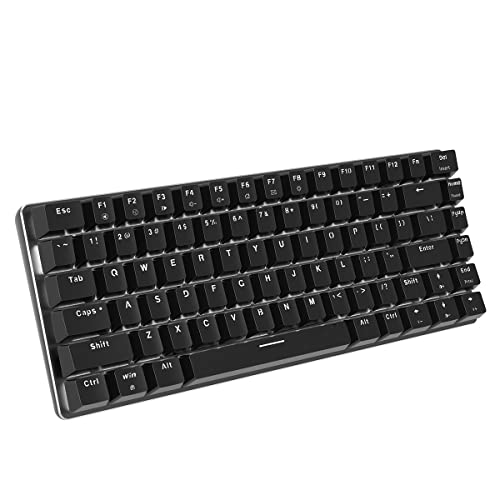 Image of Ajazz AK33 Geek Mechanical Keyboard, 82 Keys Layout, Black Switches, White LED Backlit, Aluminum Portable Wired Gaming Keyboard, Pluggable Cable, for Games Work and Daily Use, Black