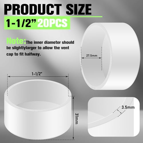 Image of 20 Packs 1-1 /2 Inch PVC Pipe End Cap, Fits 1.9 inch OD Schedule SCH40 Furniture Grade, Heavy Duty Slip-on Caps for DIY Furniture, Garden Shelf, White