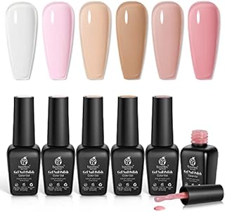 Beetles Gel Polish Set- 6 Colors Transparent Jelly Milky White Sheer Pink Nude Gel Ultimate Monochrome Collection, Soak off UV Gel Nail Polish Set Salon DIY Gel Nail Kit Back to School Nails Gifts