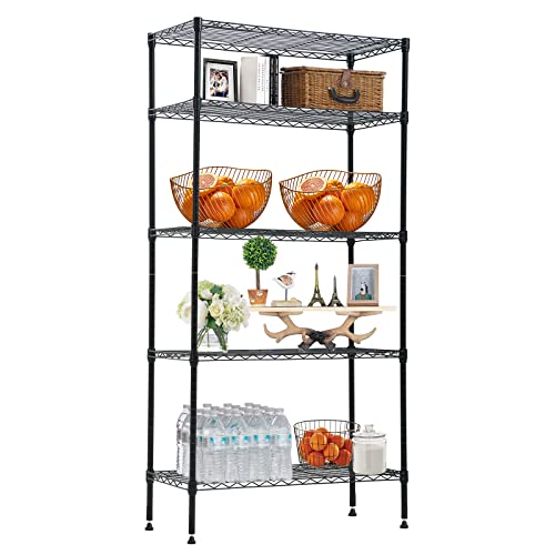 Storage Metal Shelf 5 Tier Heavy Duty Shelves Organizer Metal Wire Rack NSF Wire Shelving Unit Storage Shelves for Garage Pantry Closet Kitchen Office Laundry, 14