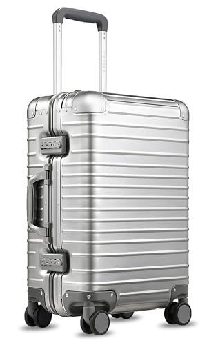 LUGGEX All Aluminum Carry On Luggage with Wheels - Zipperless Hardshell Suitcase with TSA Lock (Silver, 20 Inch)