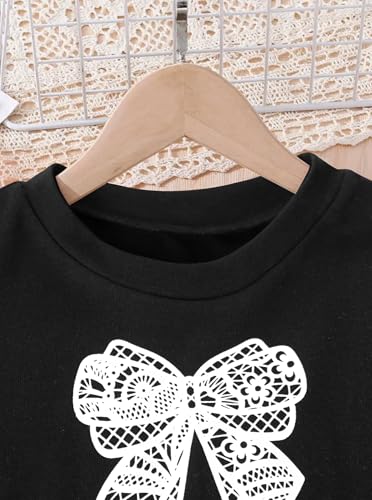 Image of Girls 3 Piece Outfits Long Sleeve Graphic Print Crop Top Camisole and Pants Set White Black 11-12Y