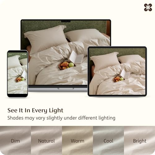 Image of Bedsure 100% Washed Cotton Duvet Cover Queen Size - Linen Color Minimalist Bedding Set Linen Like - PureWoven Plain Simple & Soft Comforter Cover for All Seasons (Queen, 90 inchx90 inch)