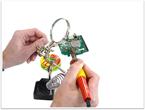 ROTHENBERGER Industrial Dritte Hand, Löthilfe mit Lupe und flexible Greifarme, Krokodil-Klemme inkl. Standfuß und Lötkolben-Halter, Helping Hand, zum Löten, Reparatur, Hobby und Handwerk, 1500002883