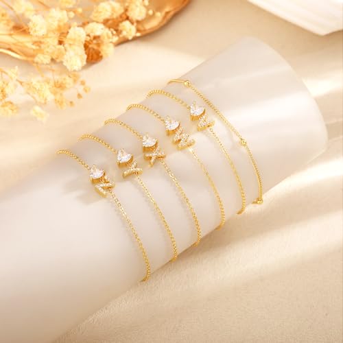 Image of NECOCY Initial Heart Diamond Anklets for Women Waterproof, Non Tarnish 14k Gold Plated Letter Ankle Bracelets Dainty, Summer Beach Bikini Jewelry Gifts for Women