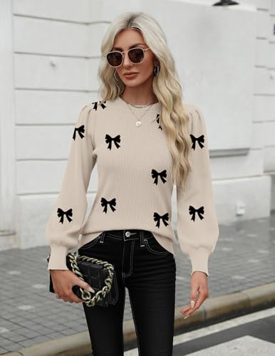 Image of Zeagoo Womens Sweaters Fall 2026 Dressy Casual Long Sleeve Shirts Ribbed Knit Winter Outfits Puff Pullover Jumper Tops