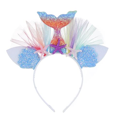 Meet-shop Bandeau Sirène,Bandeau Cheveux Mermaid Paillettes Serre Tête en Forme de Queue Sirène avec Oreilles pour Célébration Décoration Cadeau Anniversaire Soirée Party Fête Multicolore M Cover