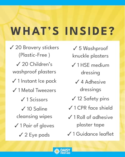 82 Piece Children's First Aid Kit | Eco Friendly Daisy First Aid Premium Travel | Paediatric, Family First Aid Kit for Home and Holiday. Essentials for Toddlers | Recycled Material Zip Up Case - Image 5