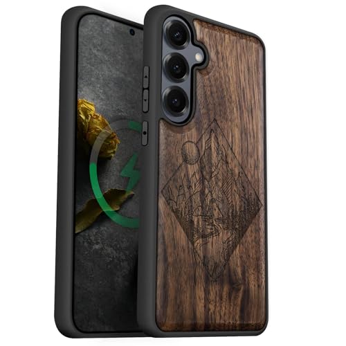 Coque bois Galaxy S25 Plus Magsafe Carveit en noyer véritable sculpté
