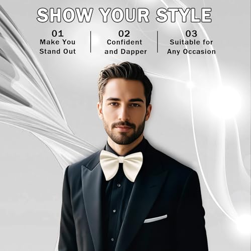 Image of Mens Bow Tie Pre Tied Oversized Bow Ties for Men Satin Bowties for Tuxedo Wedding Party Banquet