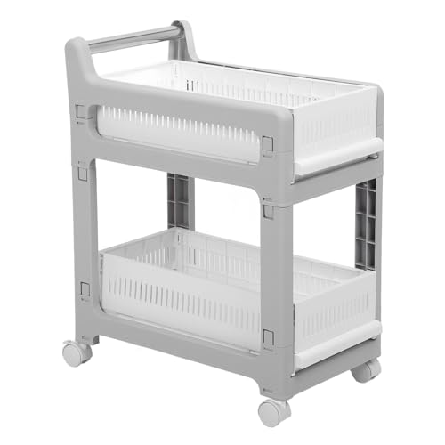 Rollwagen Organizer Küchen Lagerhilfe, 360 Grad Rotation Schieberschubladenkörbe Robuste und Geräumige Lagerregal für Gemüse Obst Snacks Getränke Spielzeug Spielzeug (2 Schichten)