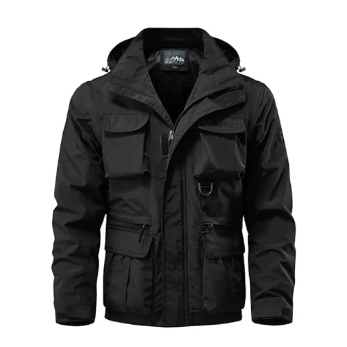 KUZMAIR Men's Outdoor Jacket with Removable Sleeves, Multiple Pockets Hood Coat,Hiking jacket with Hoody (US, Alpha, X-Large, Regular, Regular, Black)