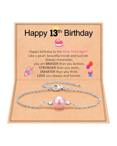 Image of Happy Birthday Gifts for Her, Pearl Bracelet for 10 13 16 Year Old Daughter Granddaughter Niece Women